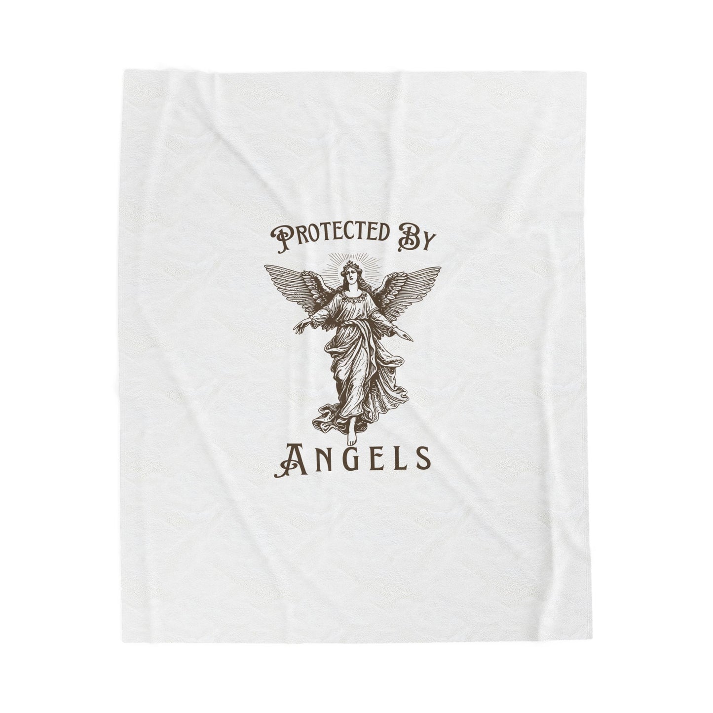 Velveteen Plush Blanket — "Protected by Angels" Vintage Angel Throw
