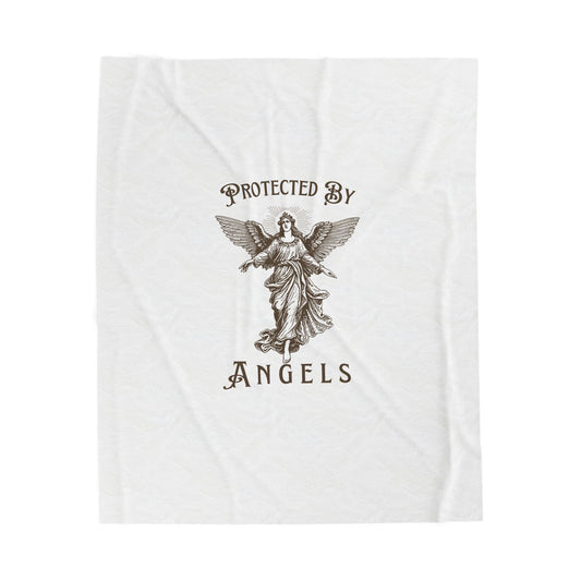 Velveteen Plush Blanket — "Protected by Angels" Vintage Angel Throw